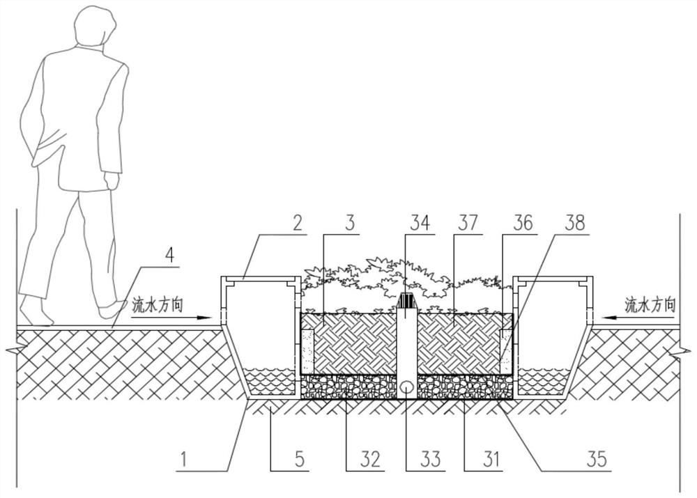 Green belt water storage and drainage road edge stone system and water storage and drainage method