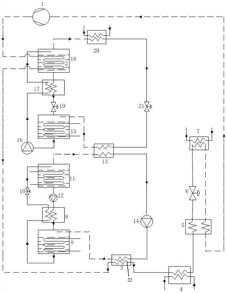 A composite heat pump system with cogeneration of transcritical cycle and two-stage absorption heat pump