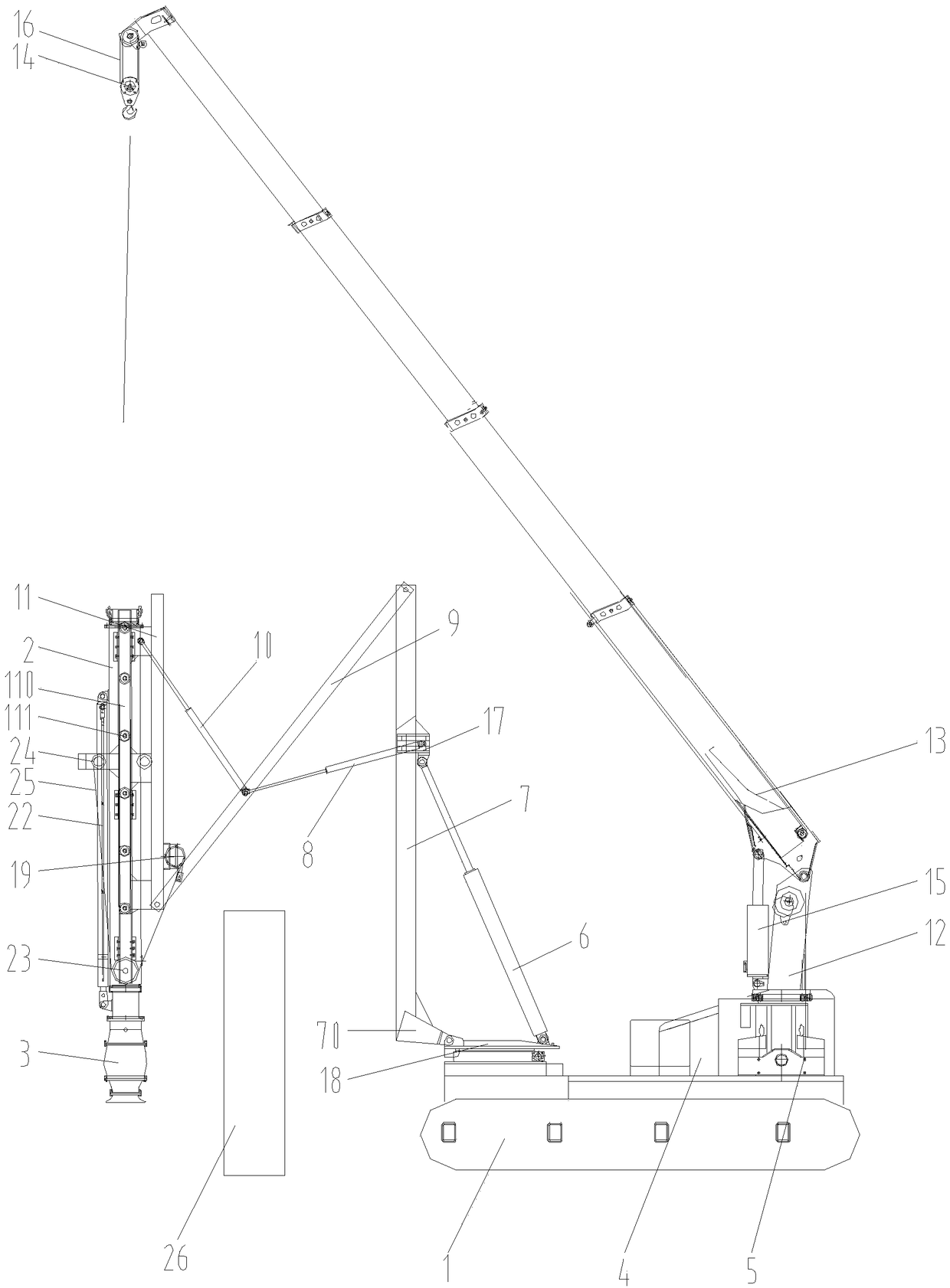 Double-folding-type water pipe lengthening continuous track chassis drainage vehicle