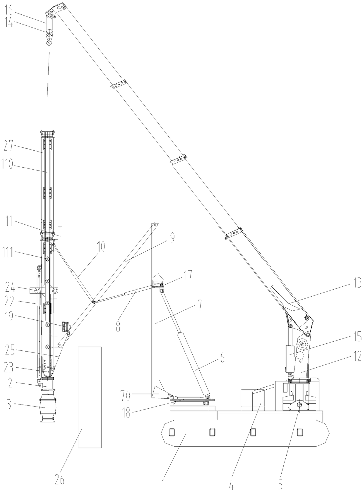 Double-folding-type water pipe lengthening continuous track chassis drainage vehicle