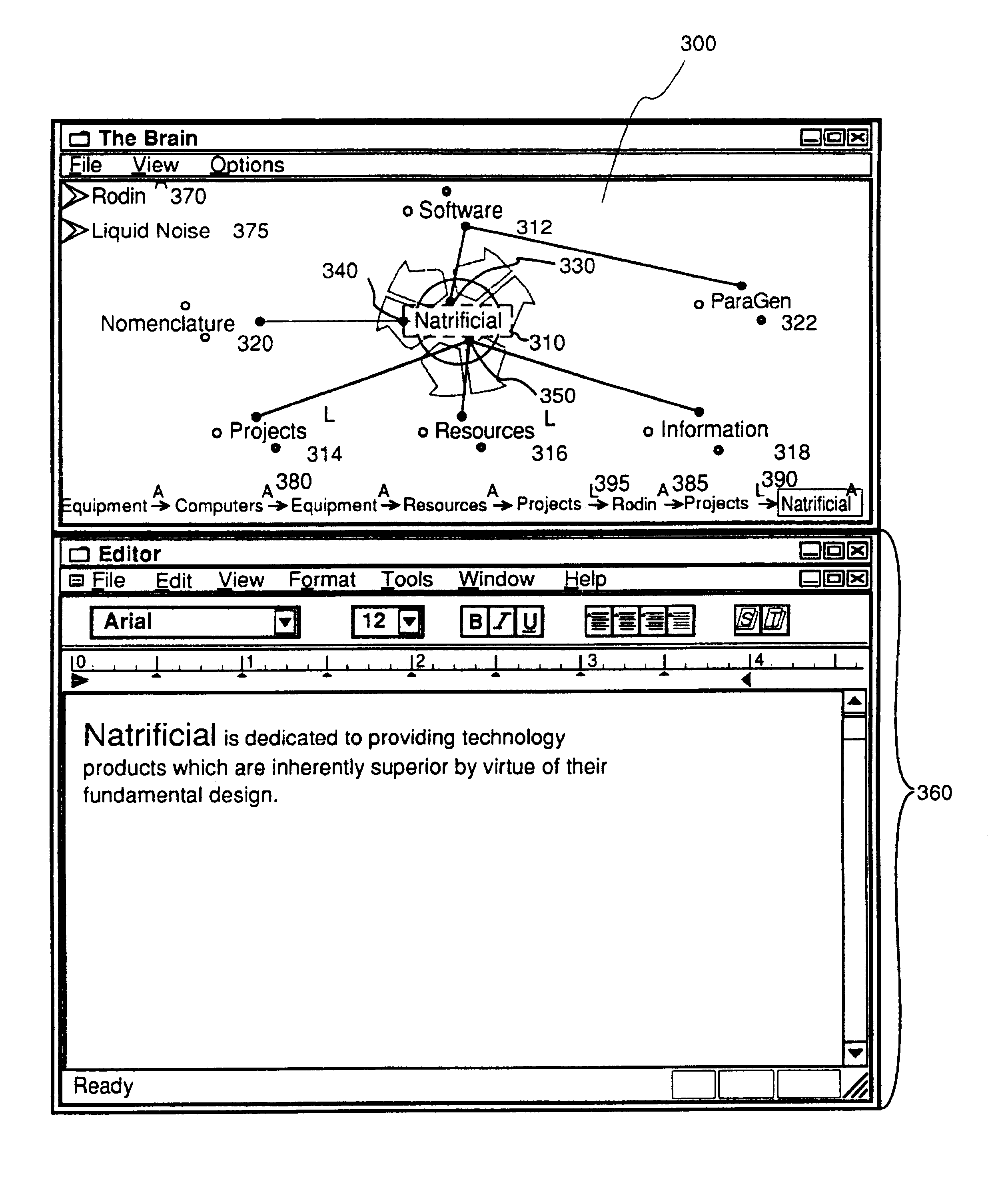 Method and apparatus for displaying a network of thoughts from a thought's perspective