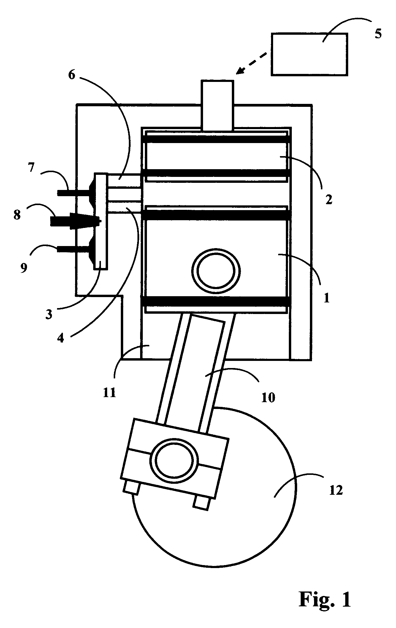 Internal combustion engine with sidewall combustion chamber and method