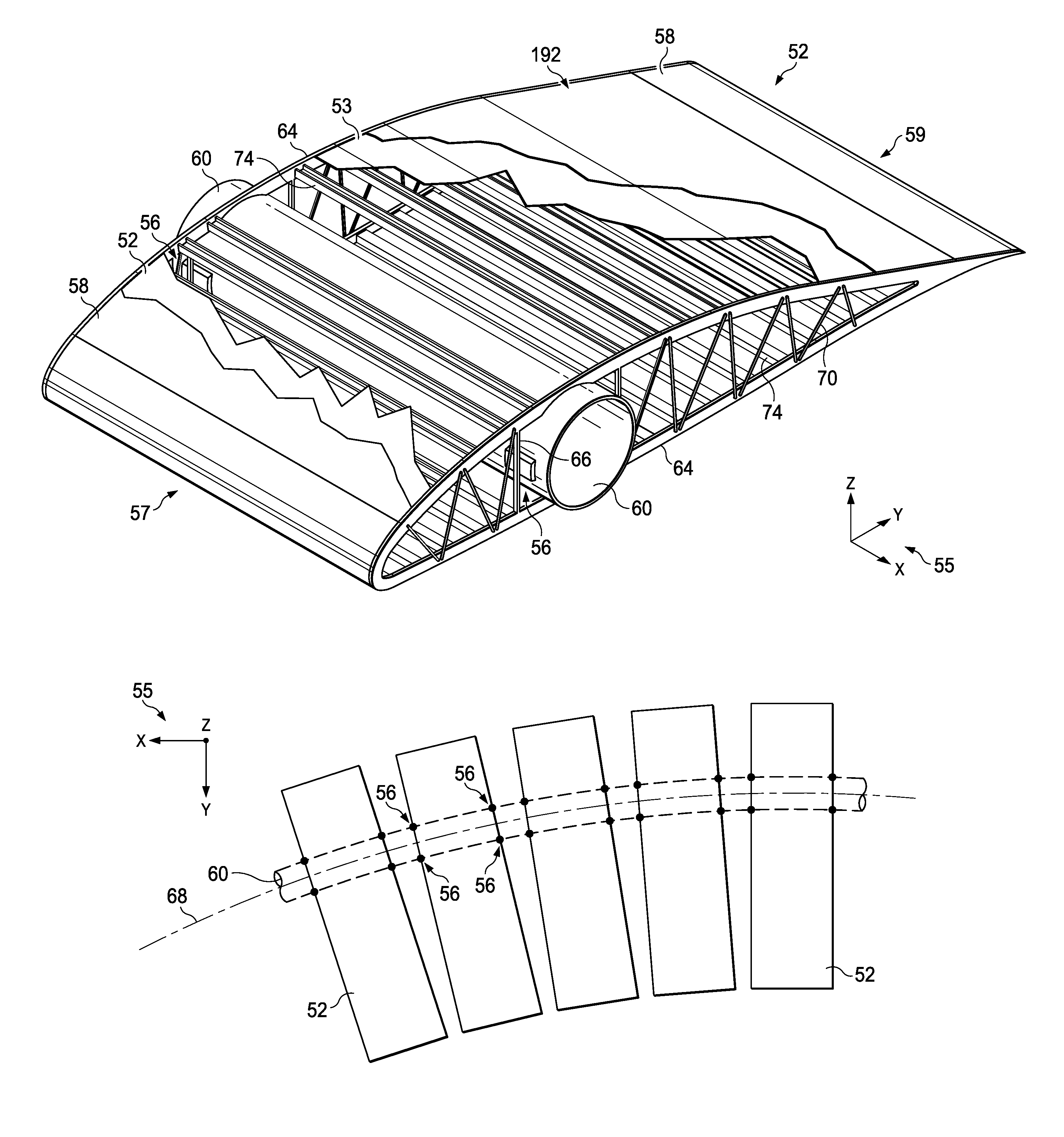 Segmented aircraft wing having solar arrays