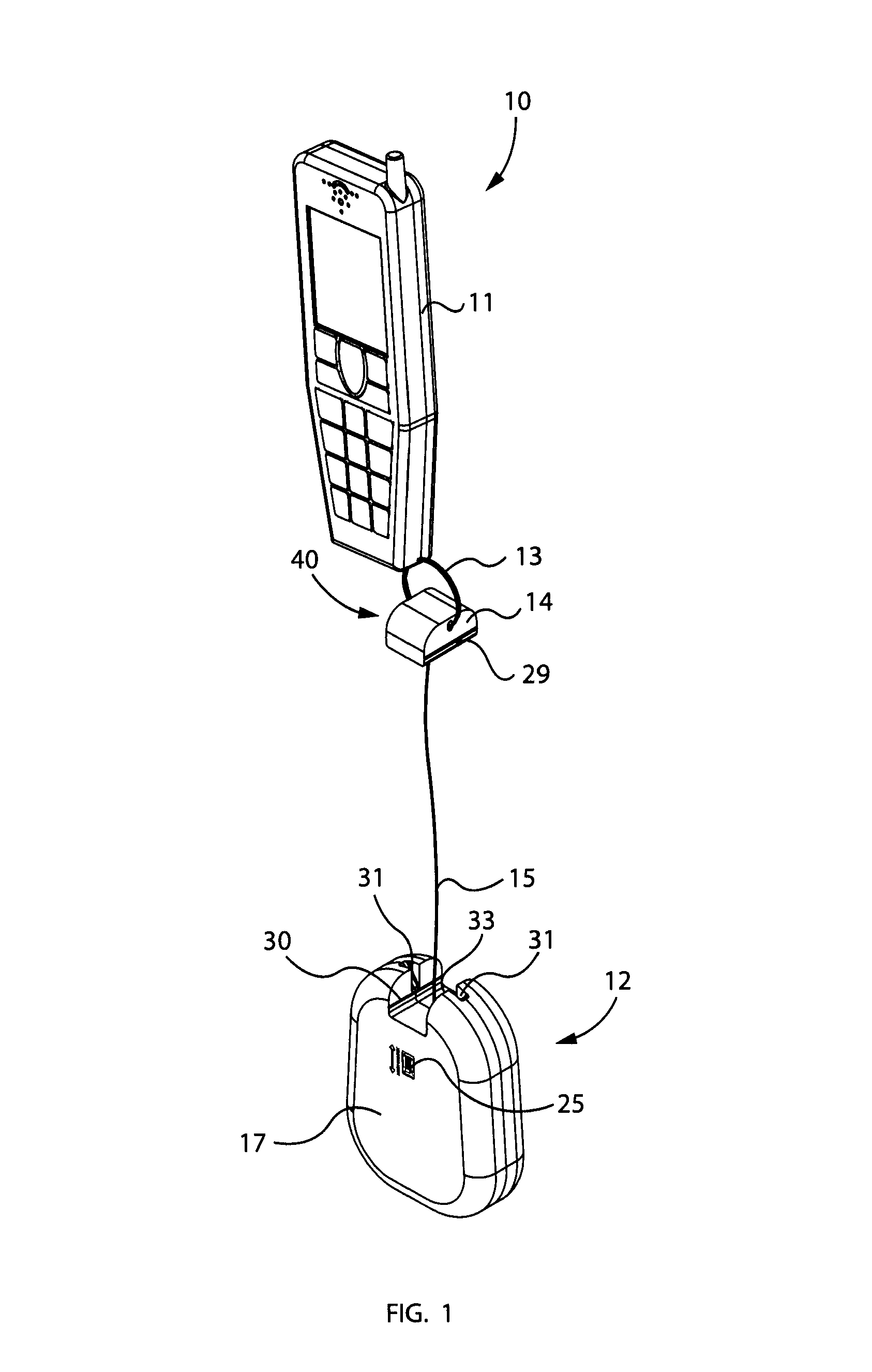 Retractable tether apparatus for use with cellular telephones and associated method