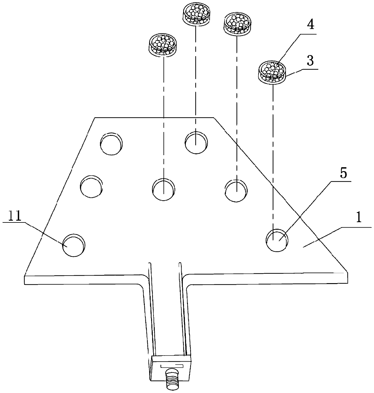 Rudder blade flutter suppression device based on particle damping, suppression method thereof and aircraft