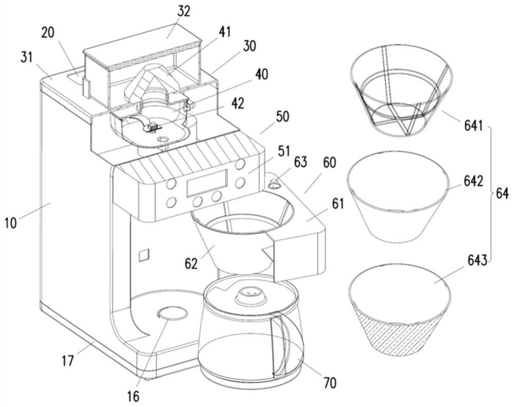 Automatic bean grinding and coffee brewing machine