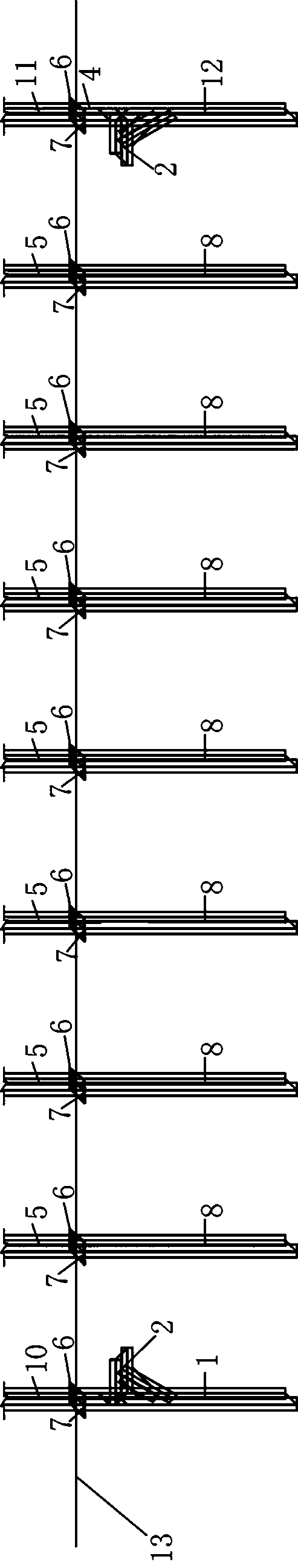 Excavation support structure and construction method for an auxiliary cavern of a sandy gravel layer tunnel