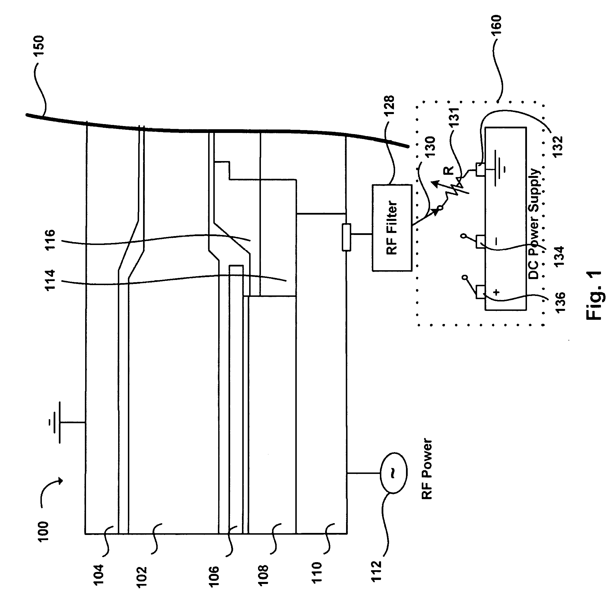 Method and apparatus for DC voltage control on rf-powered electrode