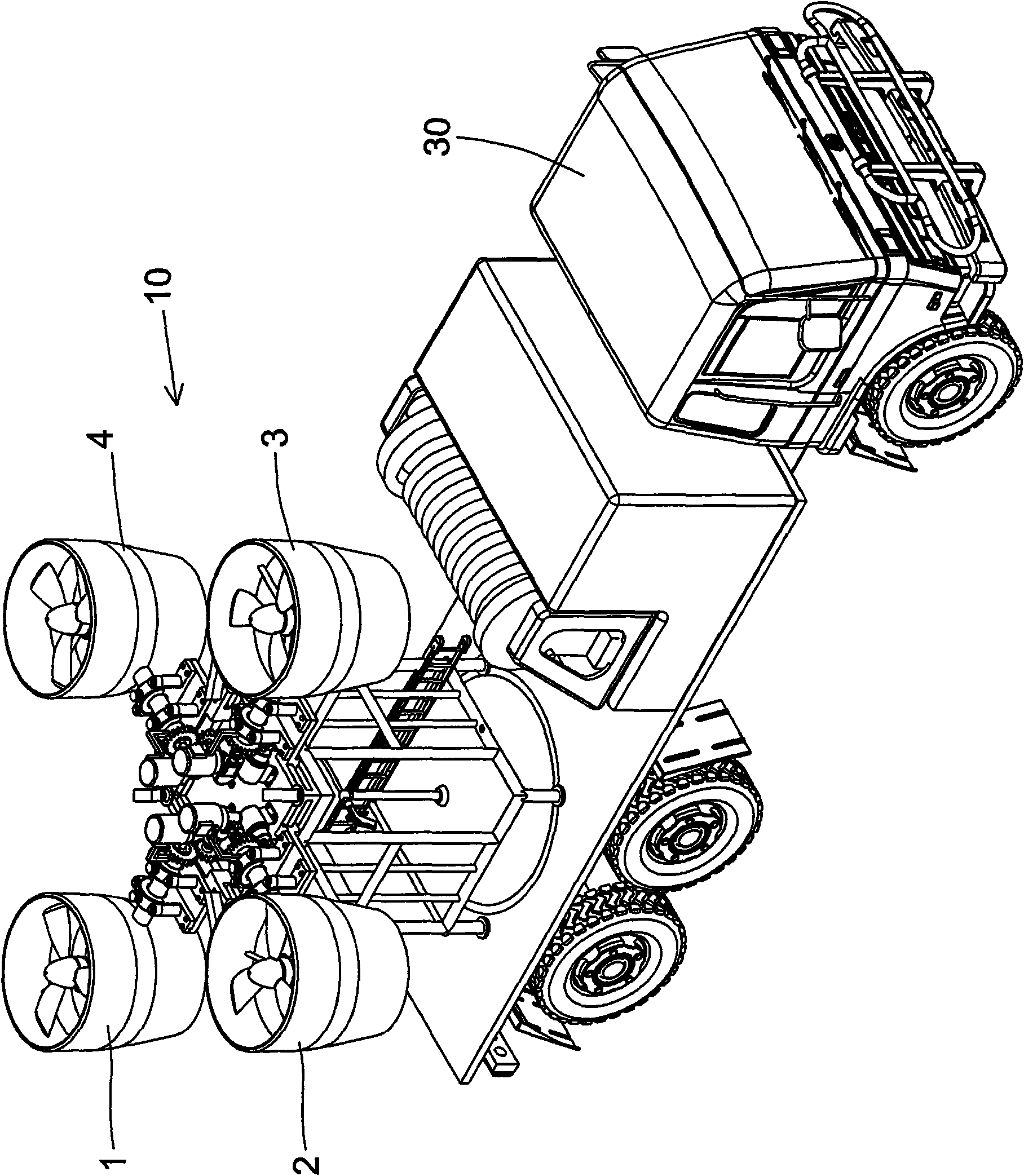 Ducted fan flexible aerial ladder fire truck