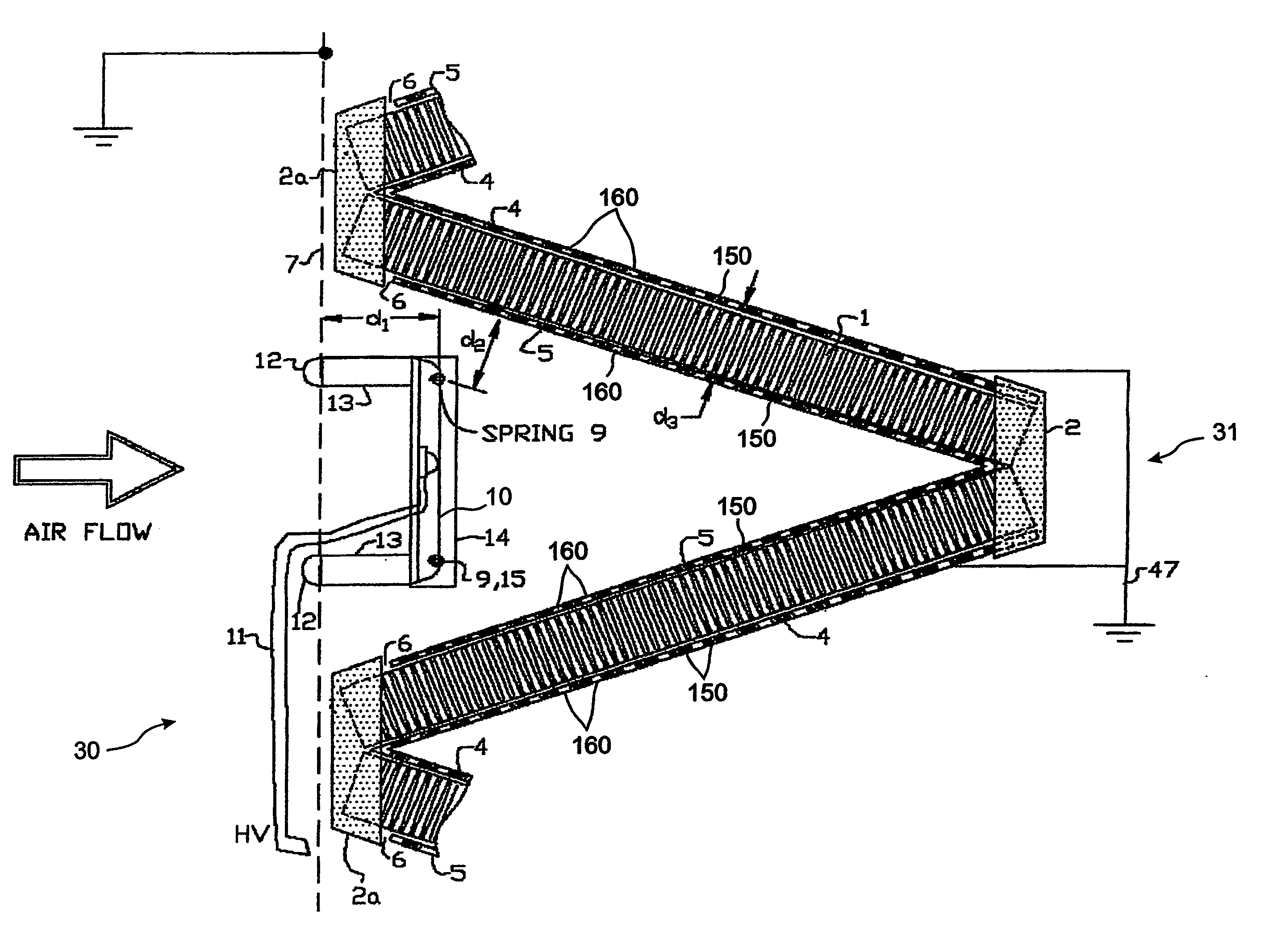 Low pressure drop deep electrically enhanced filter