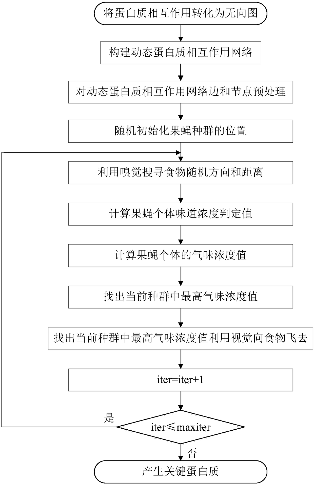 Method for identifying key protein through fruit fly optimization algorithm