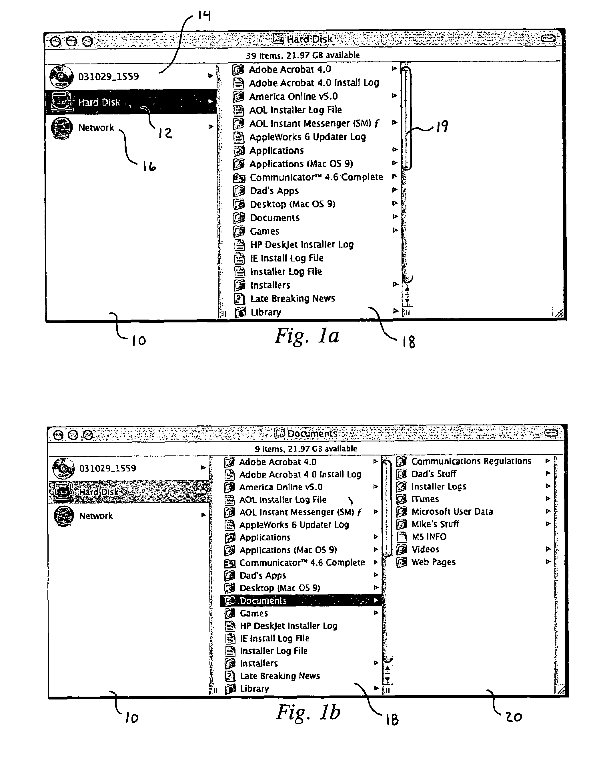 User interface presentation of information in reconfigured or overlapping containers