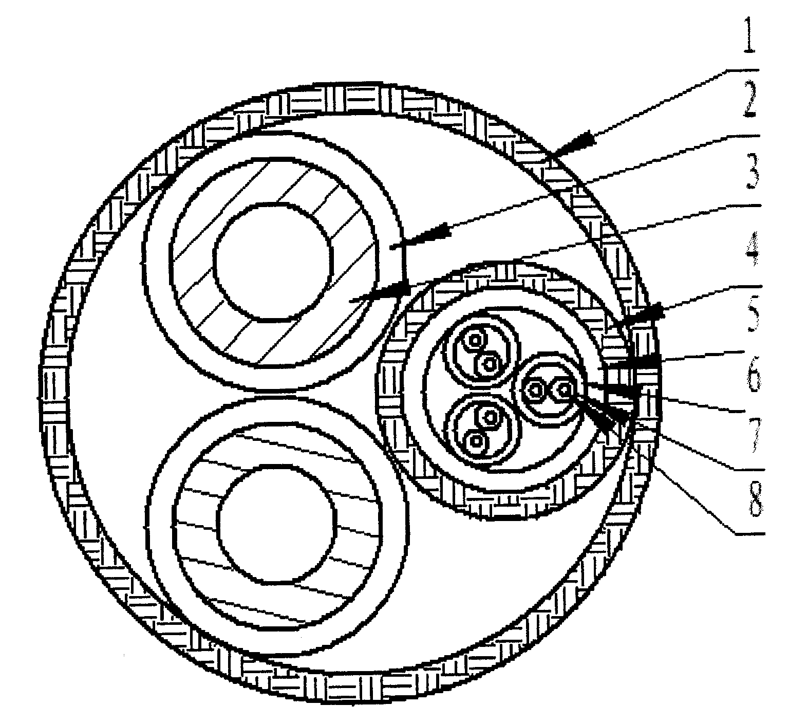 Sunken ship salvage umbilical cable