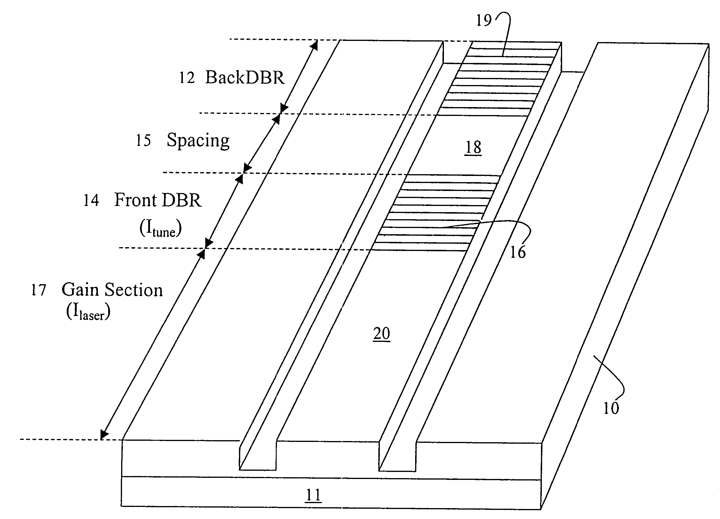 Current biased dual DBR grating semiconductor laser