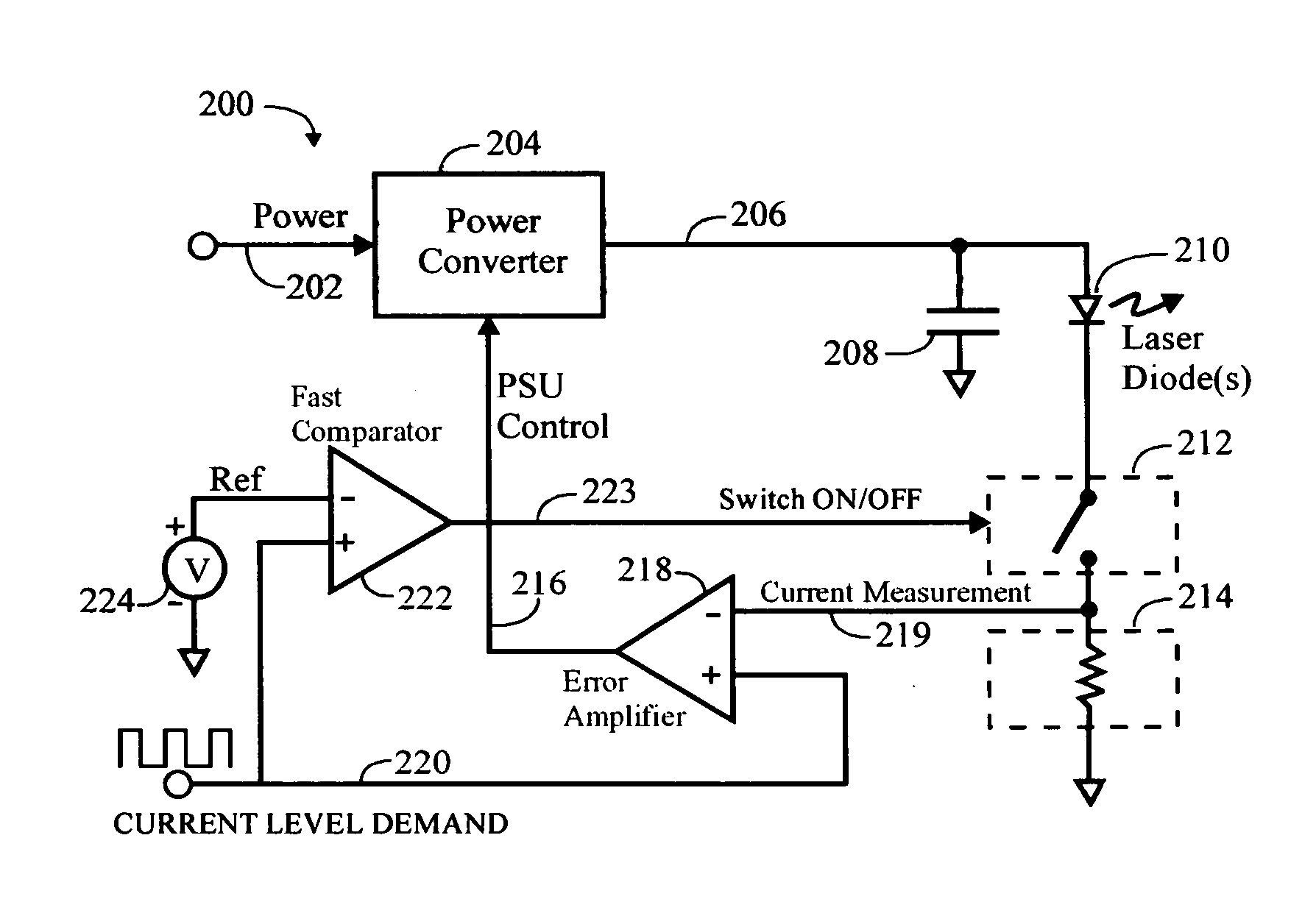 Efficient fast pulsed laser or light-emitting diode driver