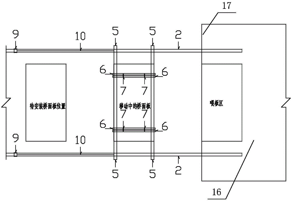 Installation device for a prefabricated bridge deck