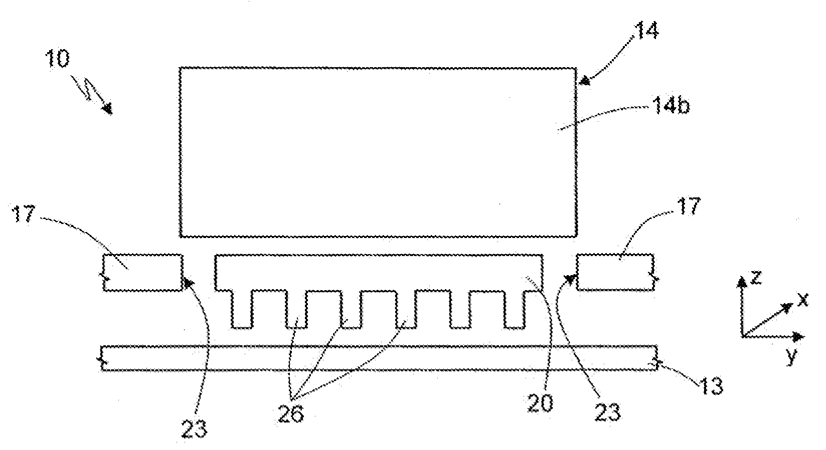 Planar microelectromechanical device having a stopper structure for out-of-plane movements