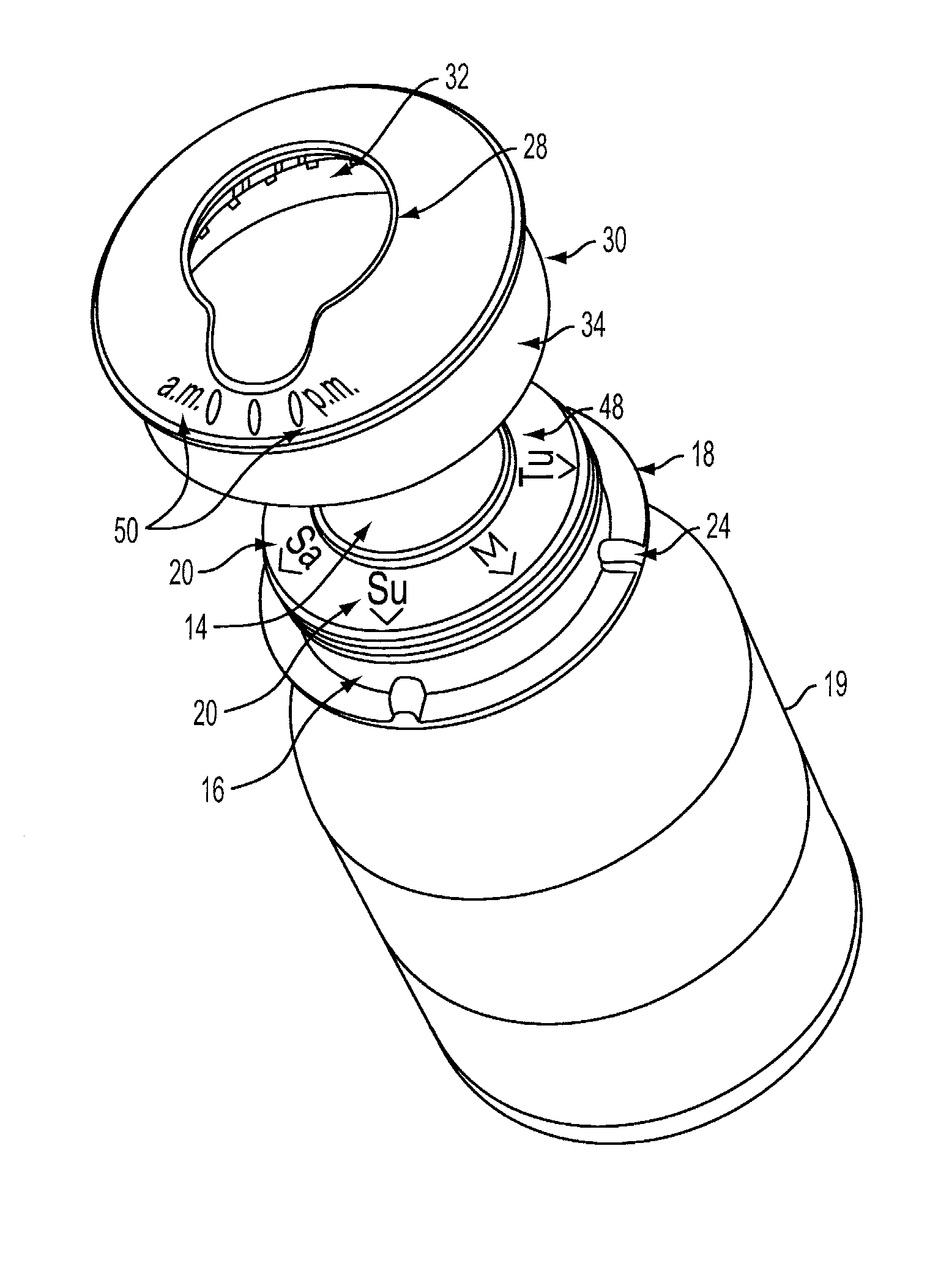 Container with Adjustable Date Indicium