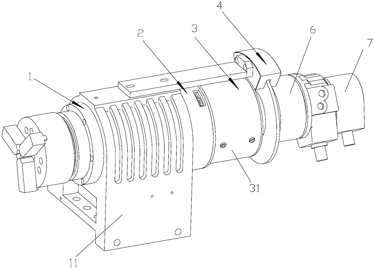 A rear-mounted electric spindle structure with braking function