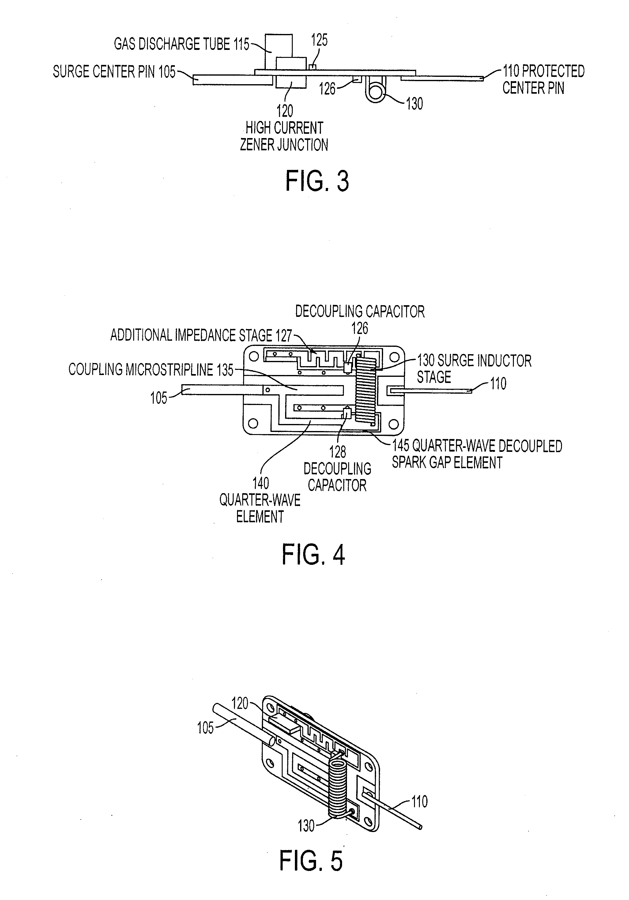 Surge protection circuit for passing DC and RF signals