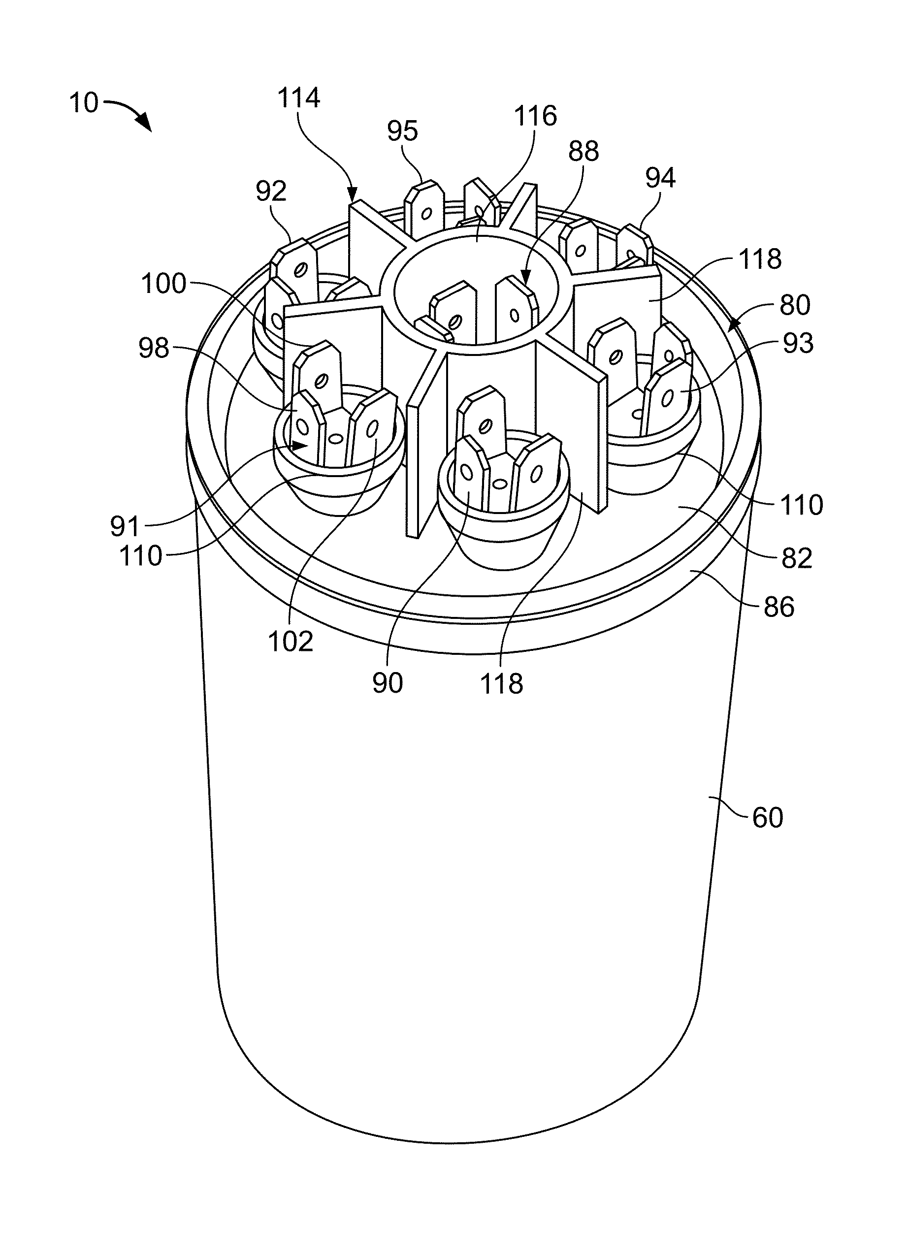 Capacitor with multiple elements for multiple replacement applications