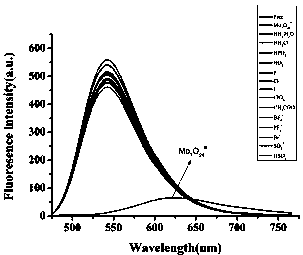 Fluorescence probe for recognizing molybdate and production method and recognition method thereof