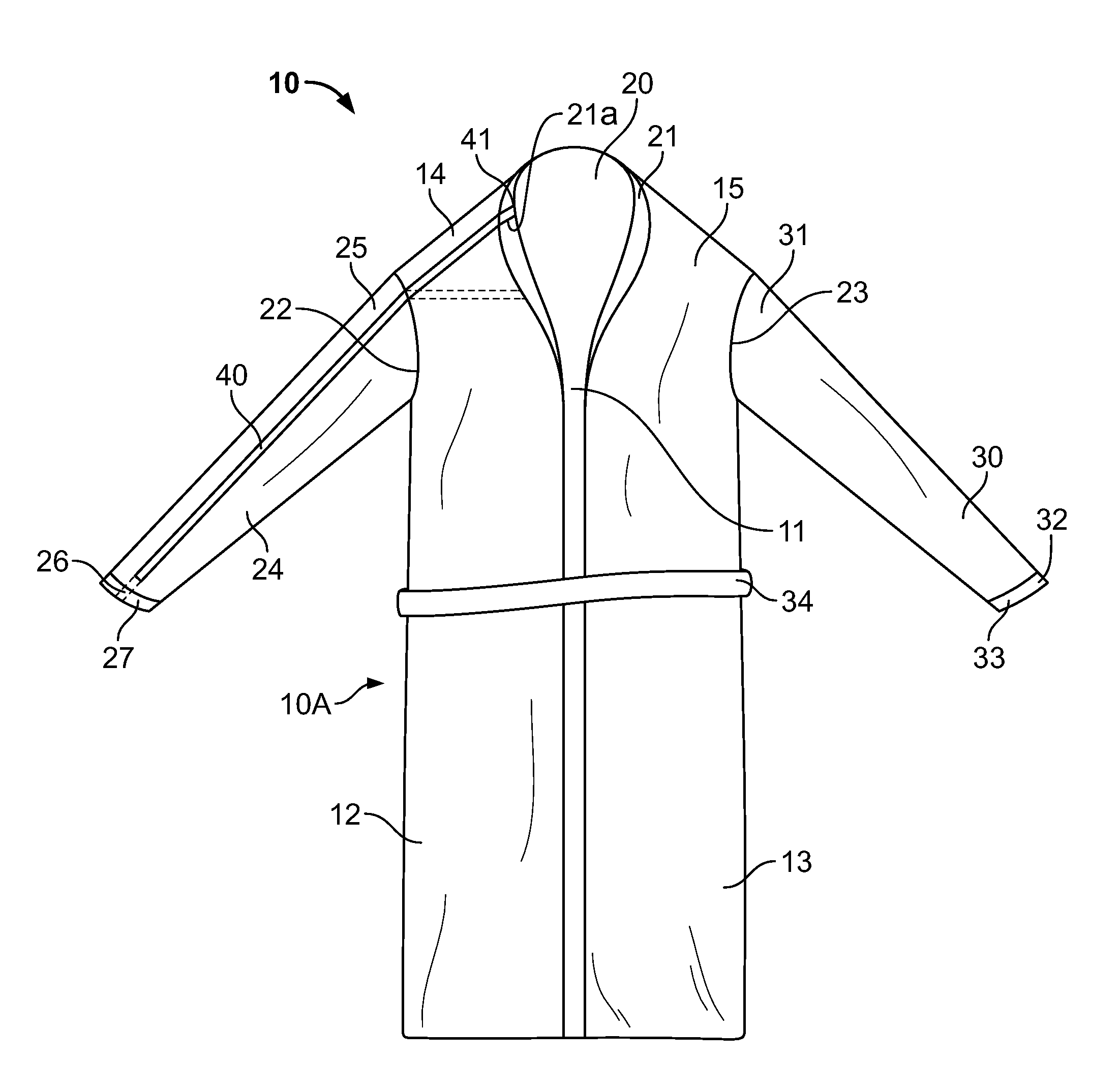 Bathrobe having an arm access in the form of an openable seam