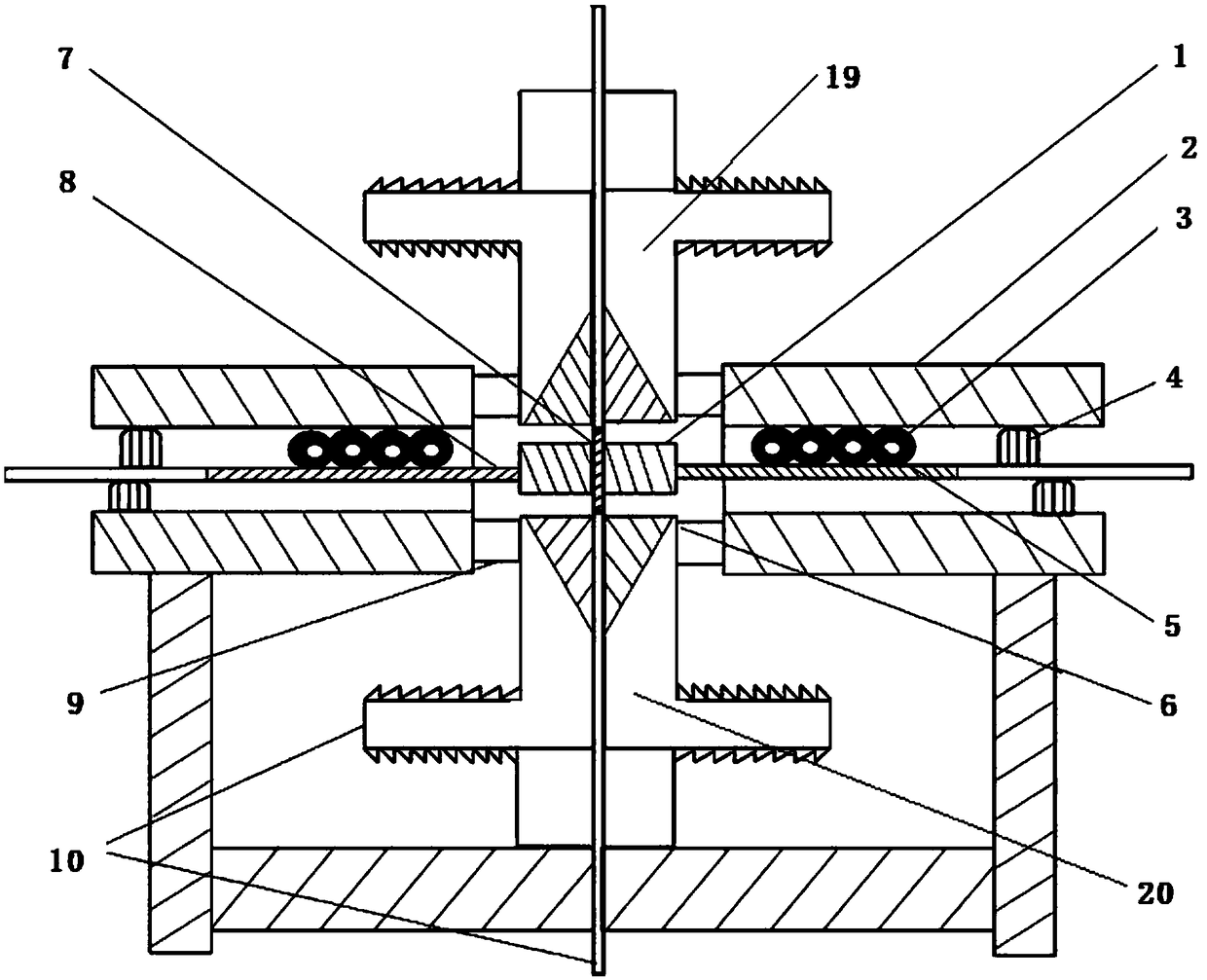 Experimental device used for thermal fatigue of turbine blade material