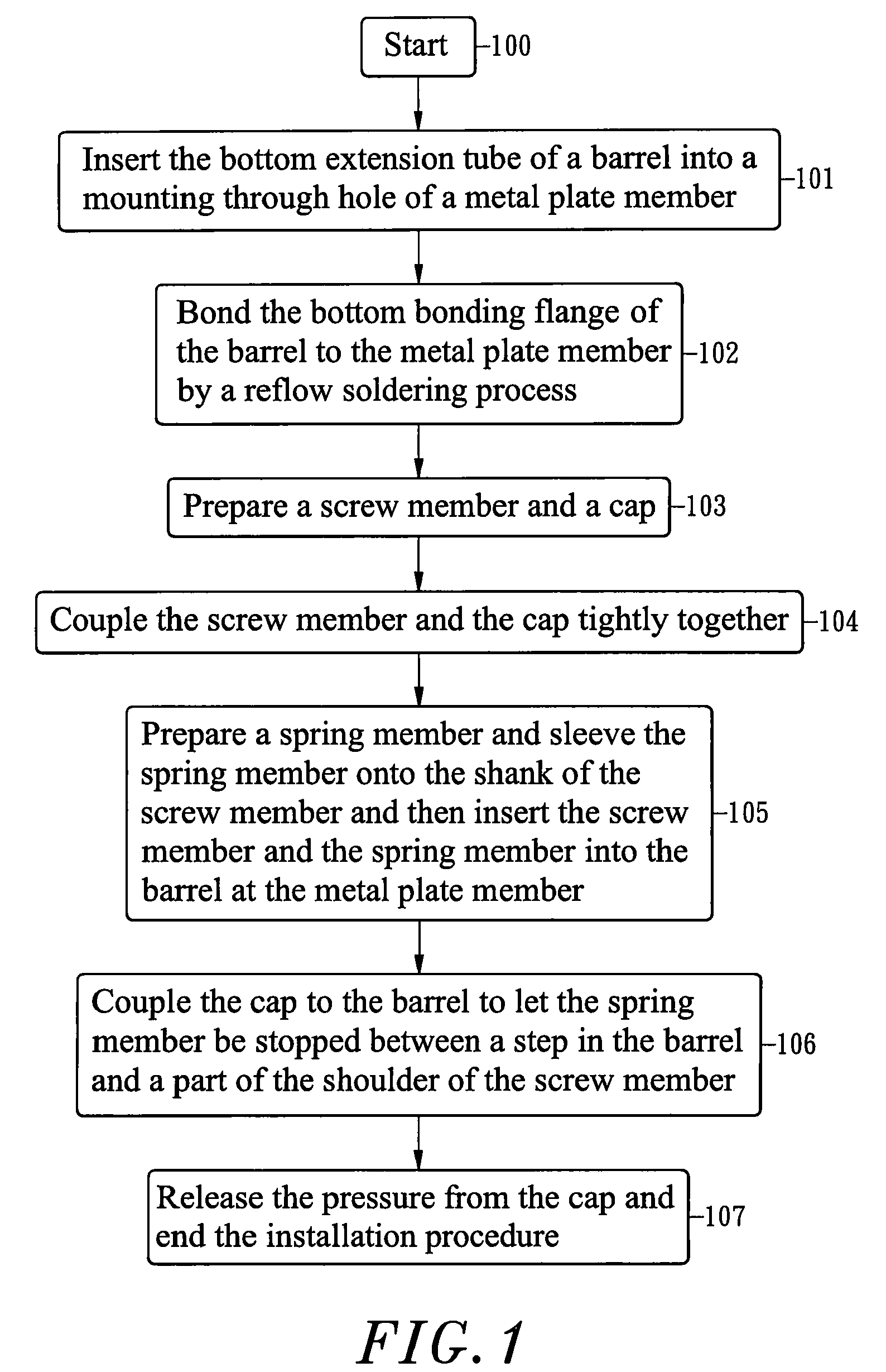 Metal plate member fixation device installation method