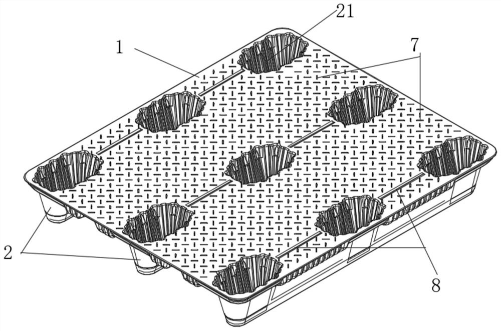 Blow-molded three-stringer pallet