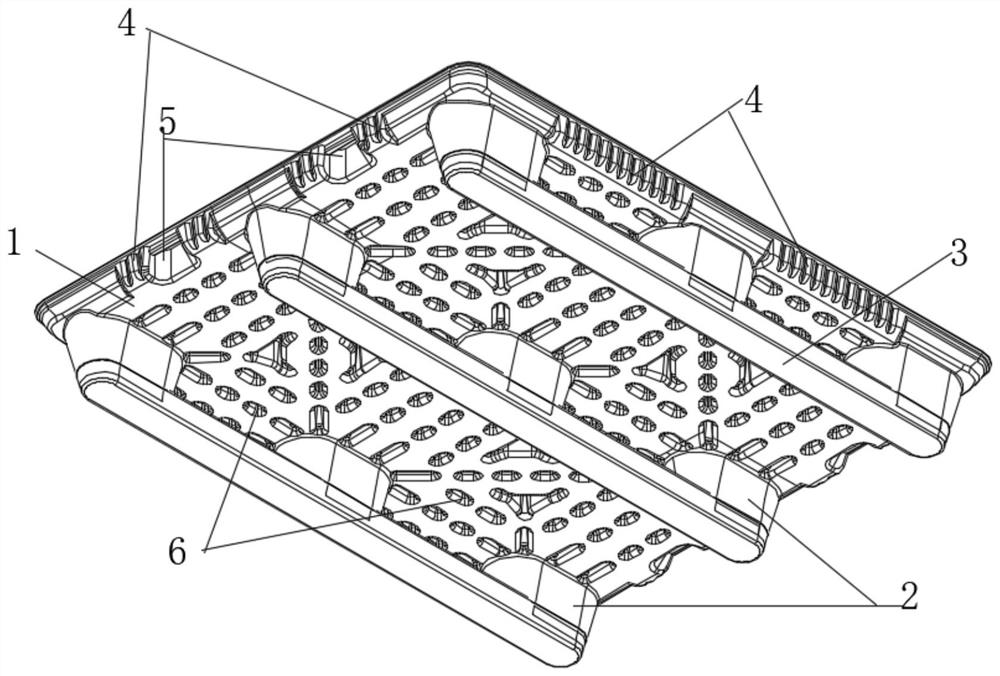 Blow-molded three-stringer pallet