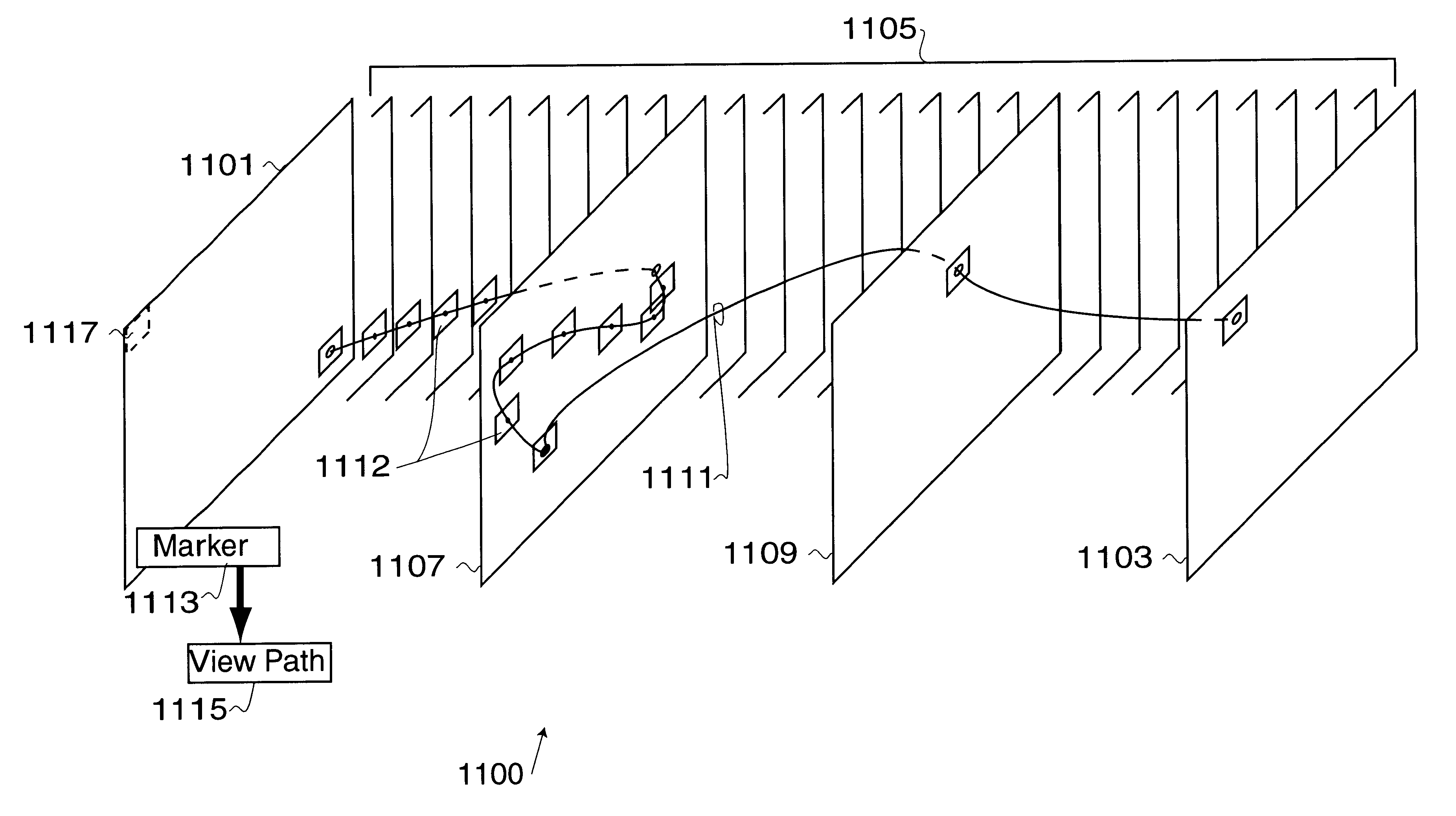 Method and system for generation of multiple viewpoints into a scene viewed by motionless cameras and for presentation of a view path