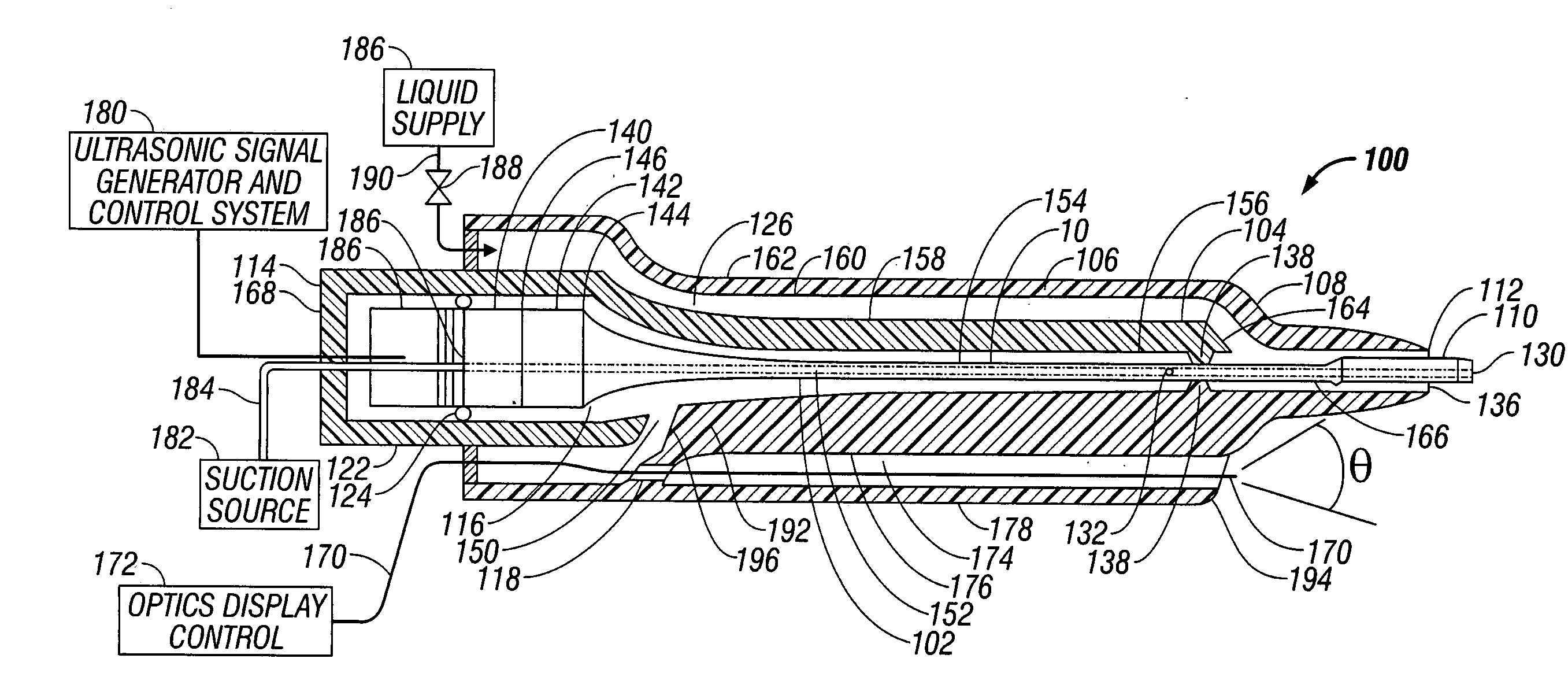 Endoscopic ultrasonic surgical aspirator for use in fluid filled cavities