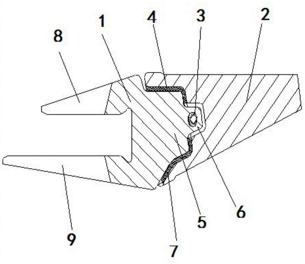 A combination device of a new buffer excavator gear seat and bucket teeth