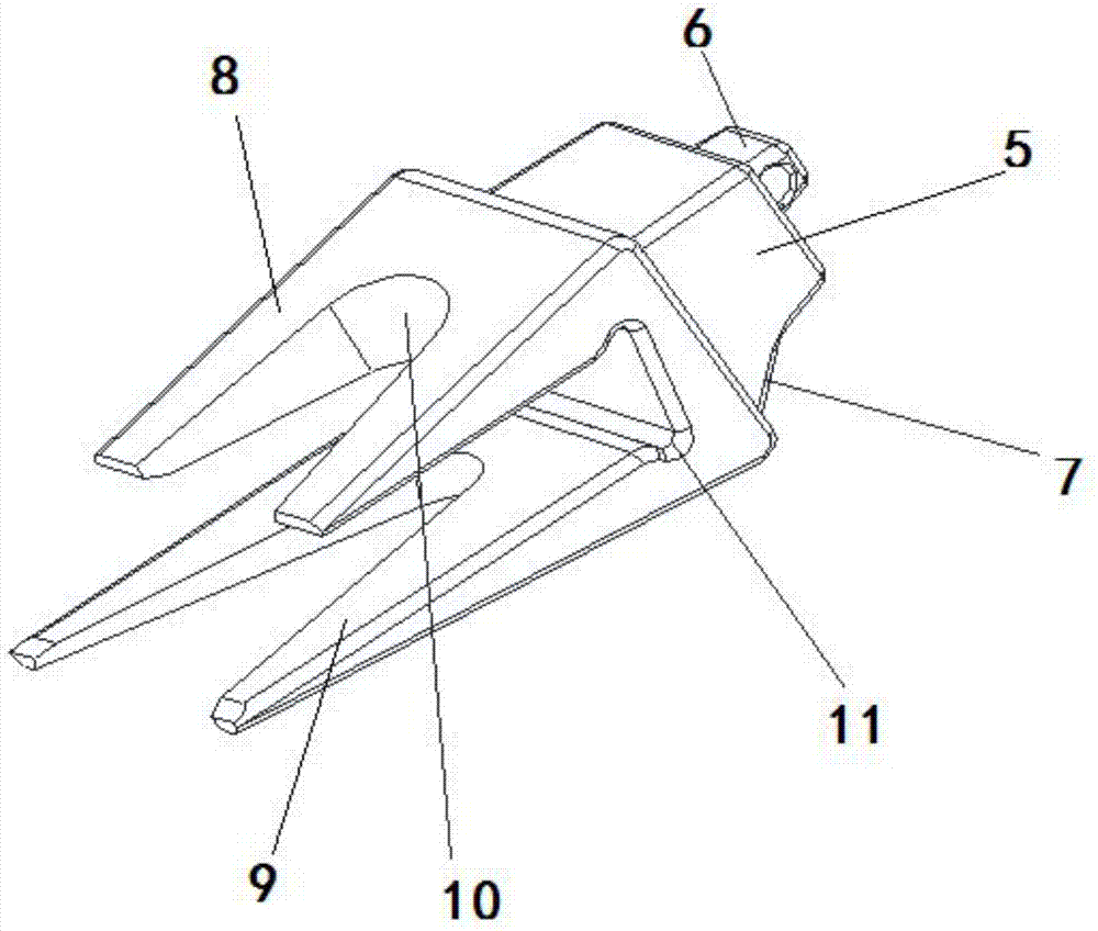 A combination device of a new buffer excavator gear seat and bucket teeth