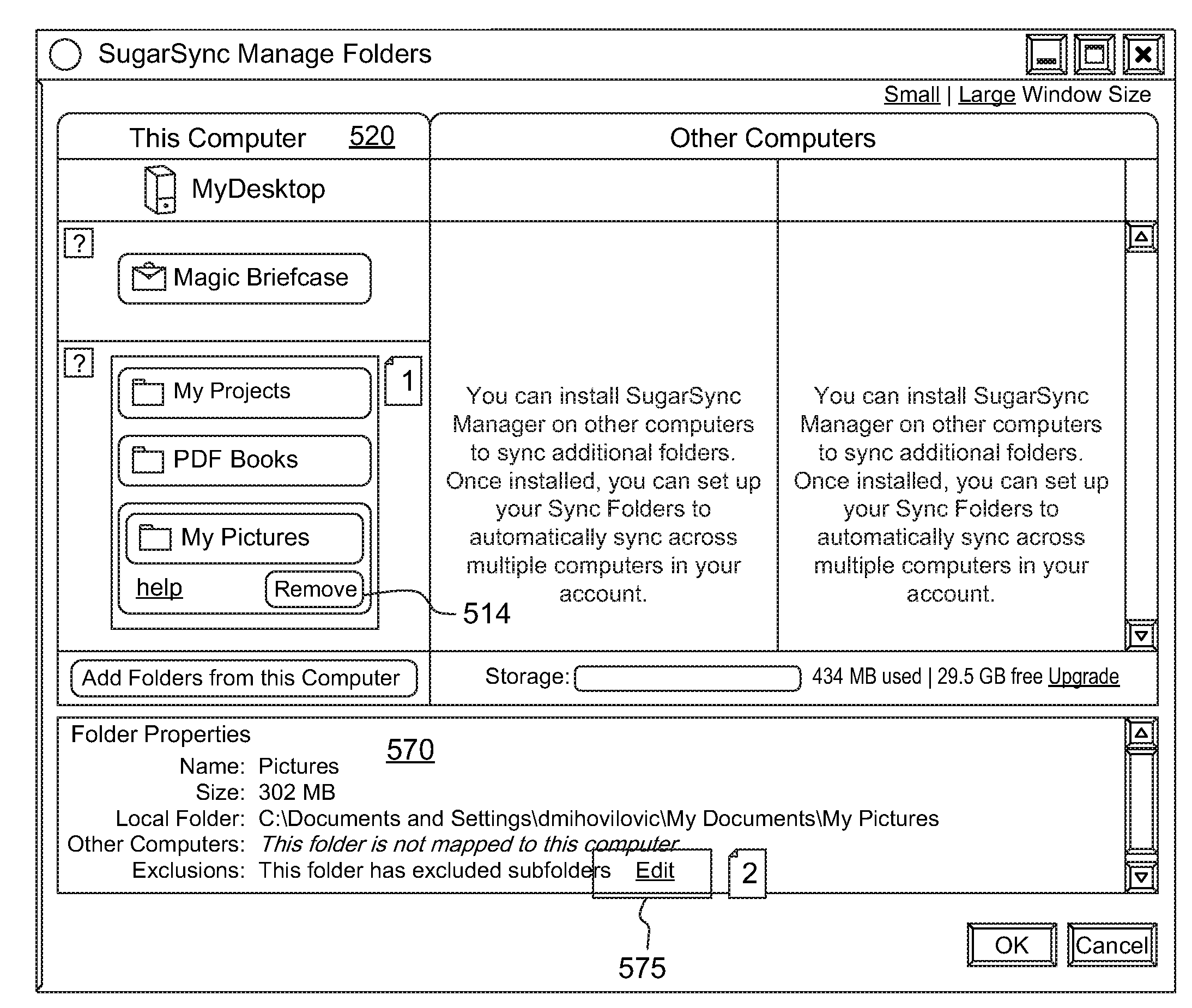 User interface for managing and viewing synchronization settings in a synchronization system