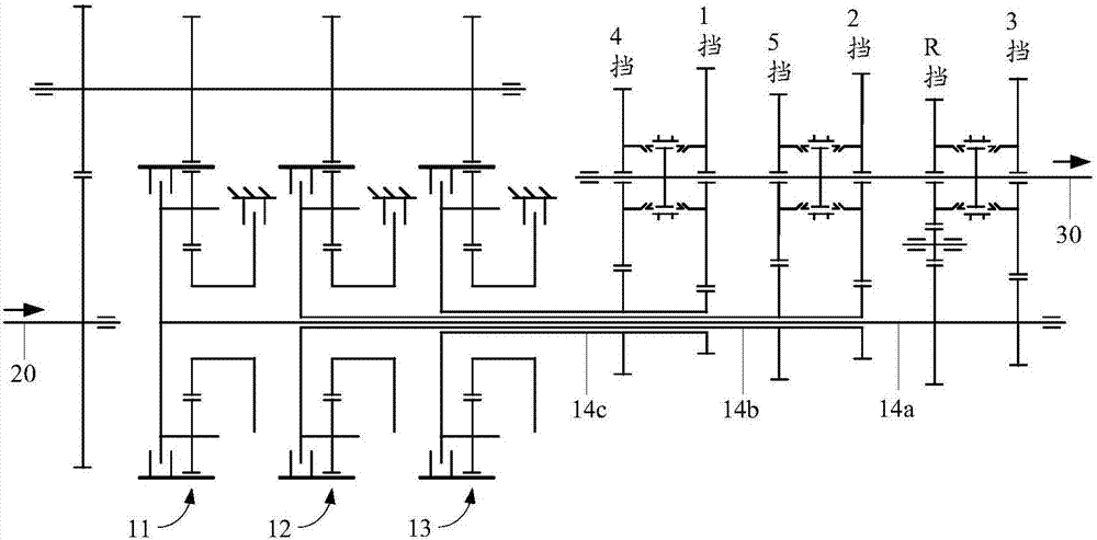 Three-shaft type clutch speed changing device