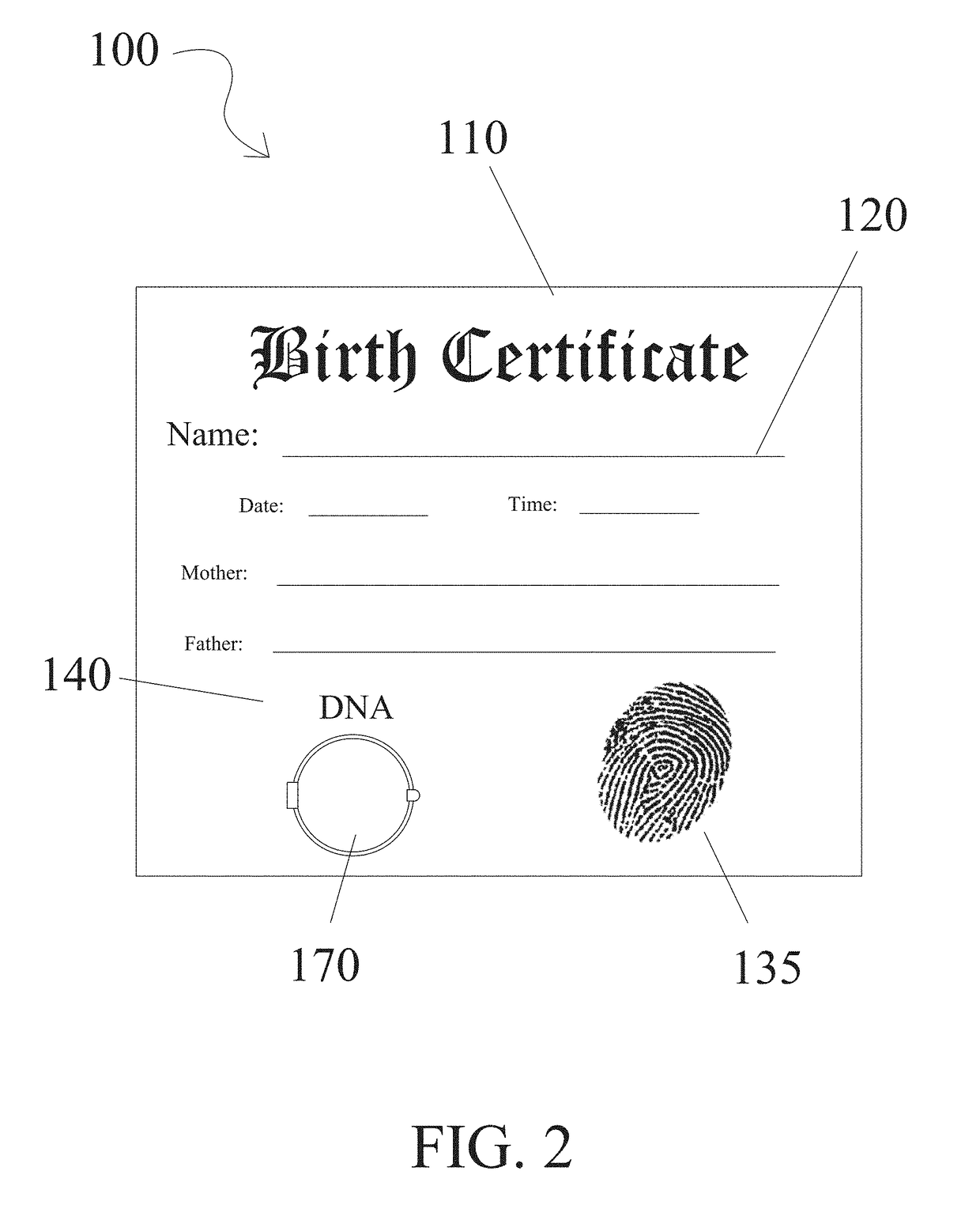 Family genetic history storage system for storing DNA information on an identification certificate