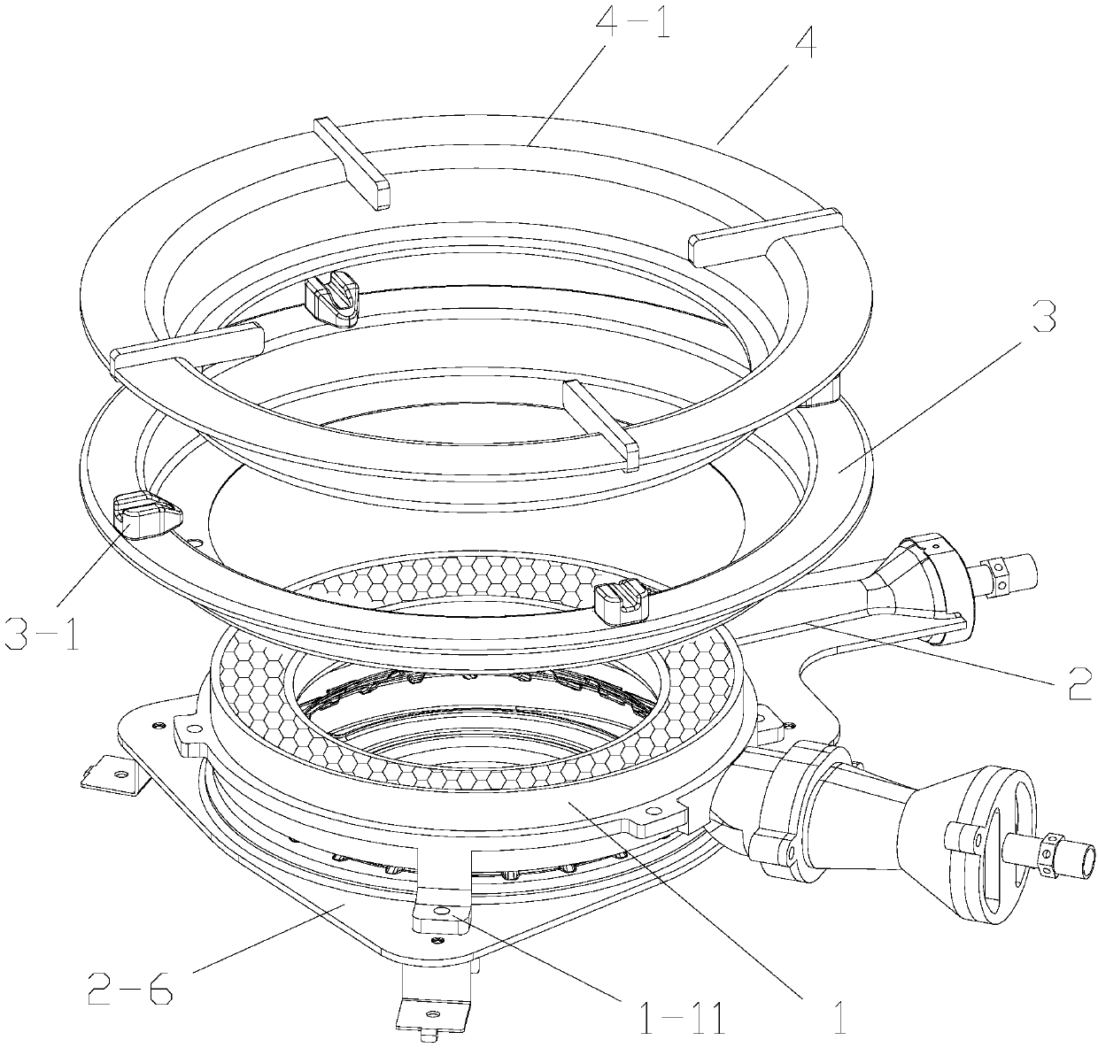 Inward-gathering atmospheric infrared burner