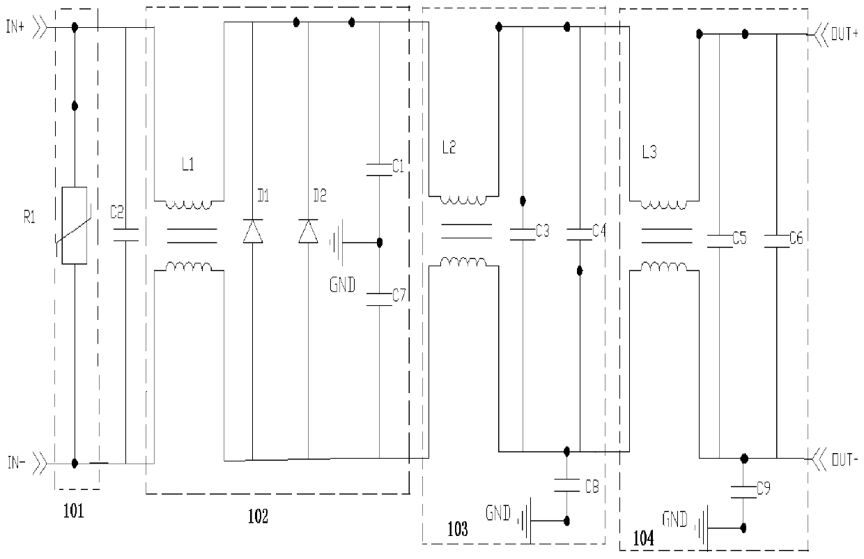 A compound broadband filter circuit with anti-surge voltage