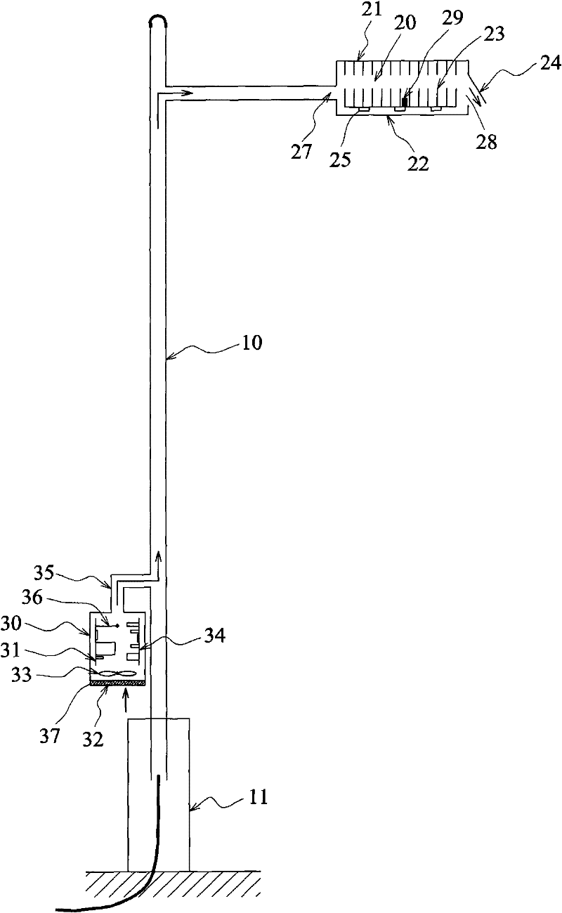 Light-emitting diode (LED) street lamp structure, LED lamp cap cooling method