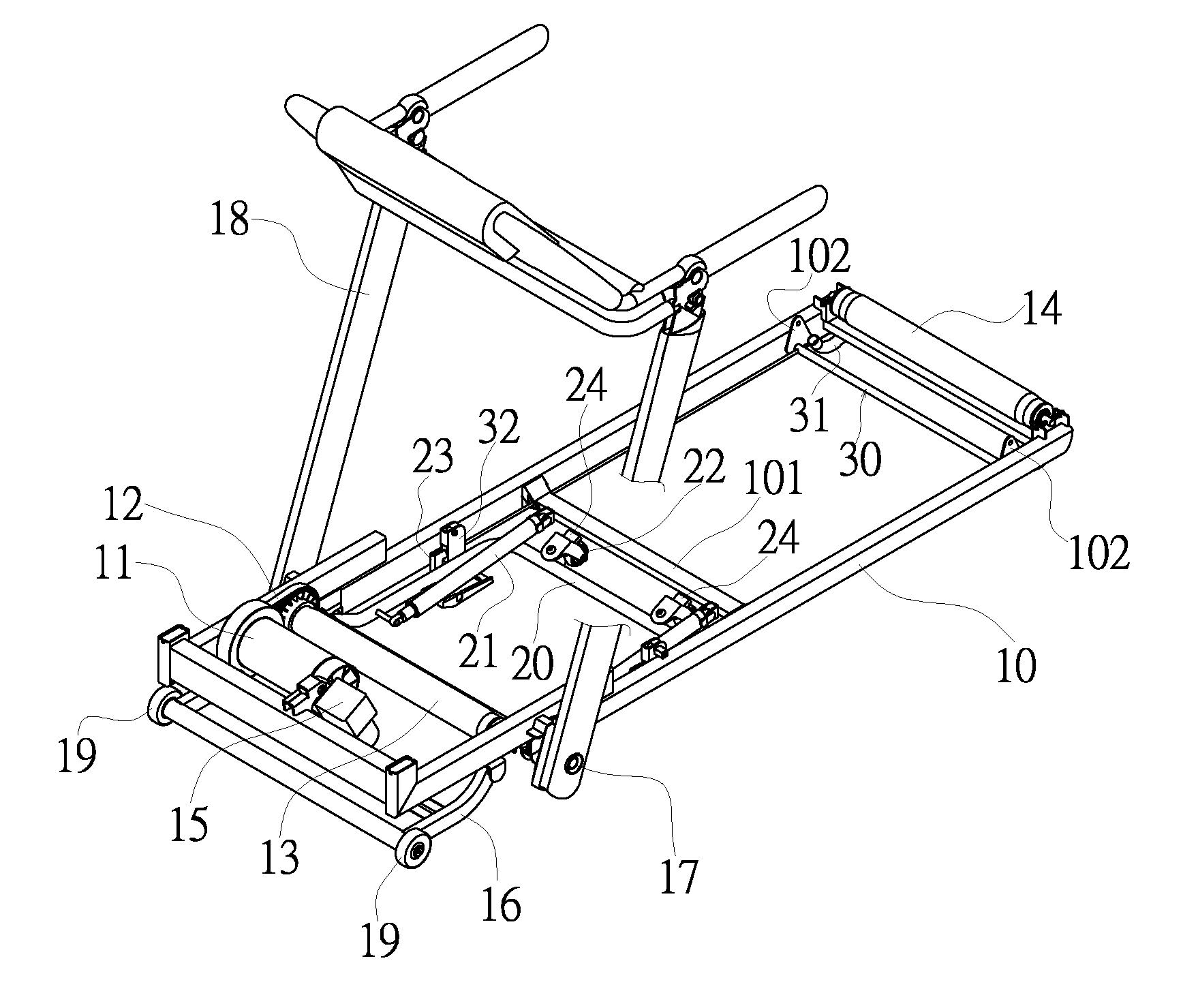 Folding mechanism of a treadmill