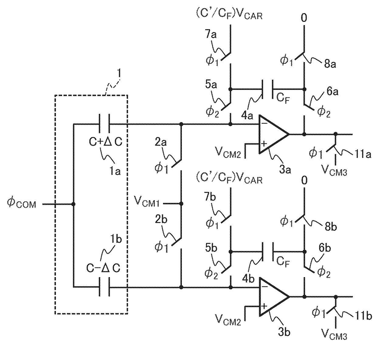 Cv conversion amplifier and capacitive sensor