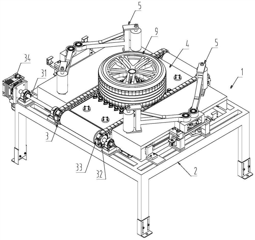 Tire assembly line tail end manipulator arranging and collecting device