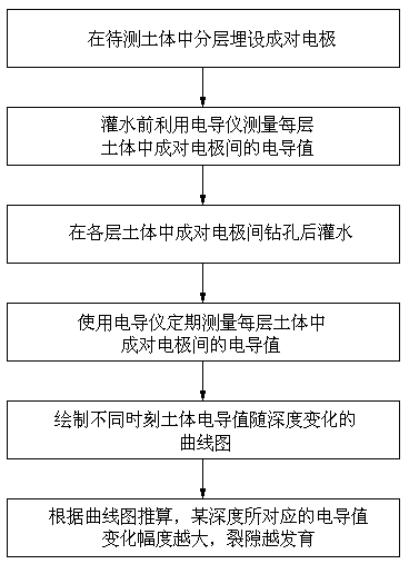 Method for detecting soil mass cracking depth and detection device