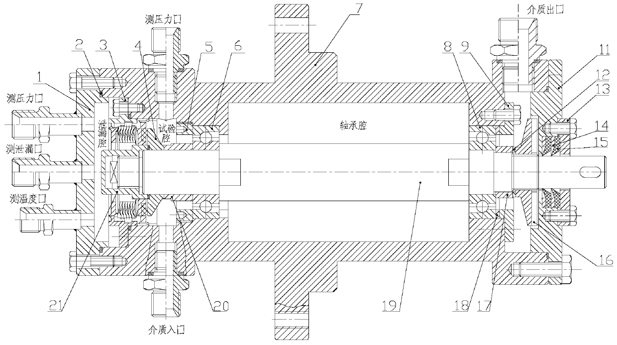 A low-temperature high-speed end-face sealing test device for a liquid rocket engine turbo pump