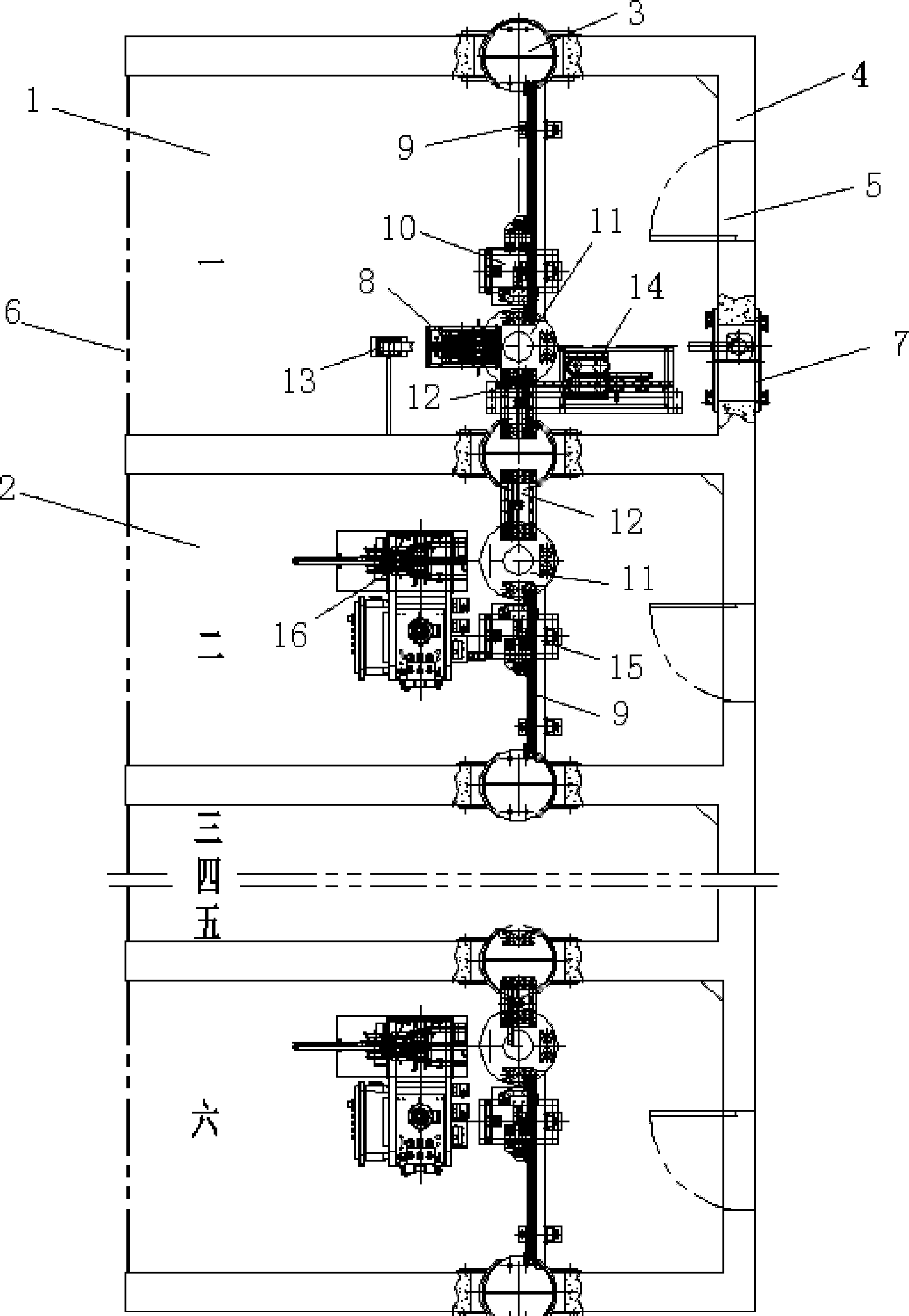 Three-level type automatic ammunition-filling ammunition-pressing production line