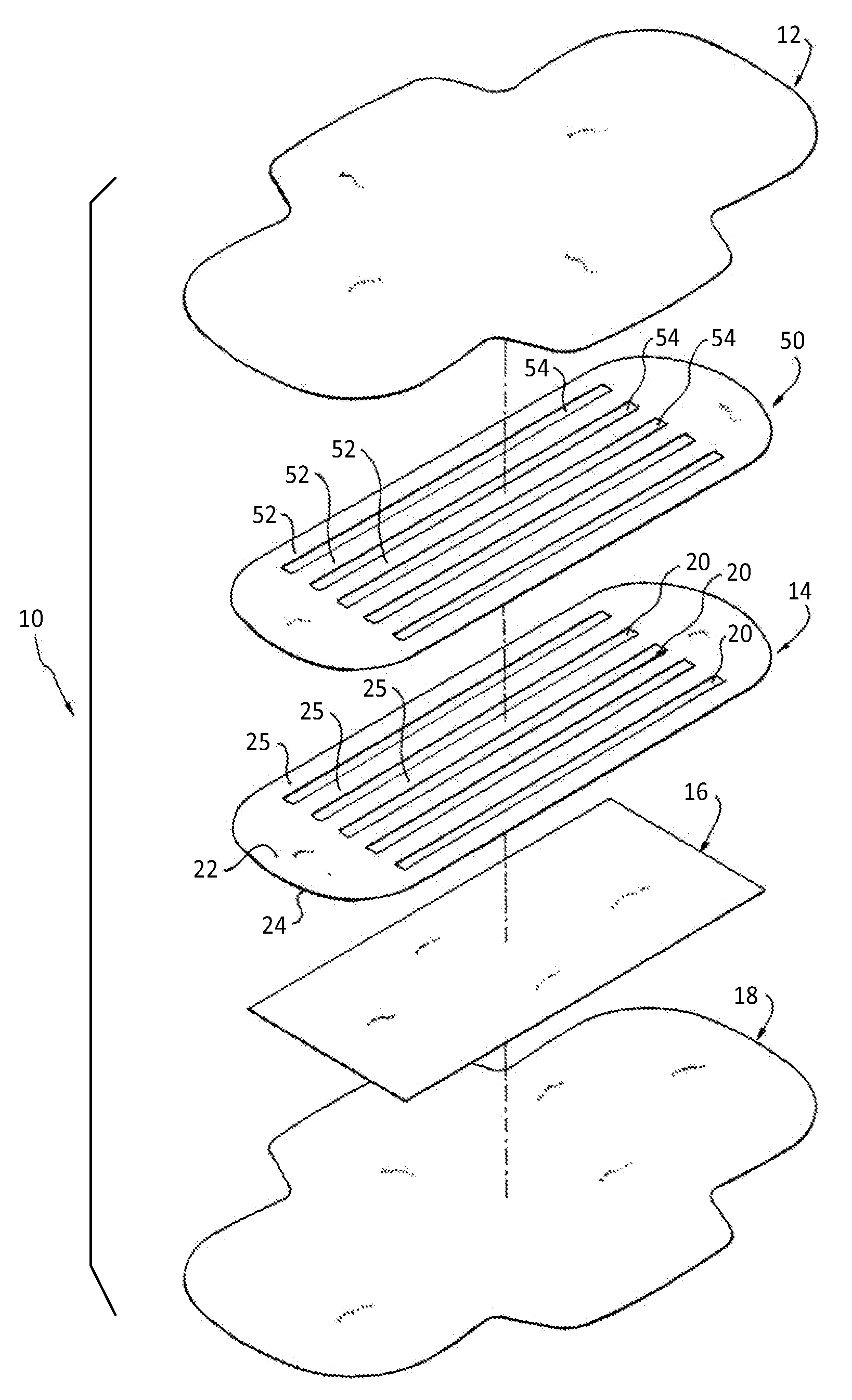 Absorbent article including an absorbent layer having a plurality of spaced beam elements