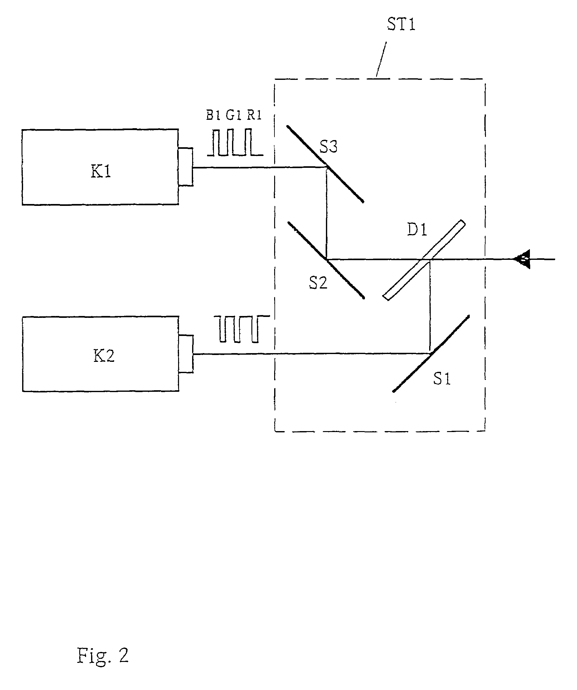 Device for projecting a stereo color image