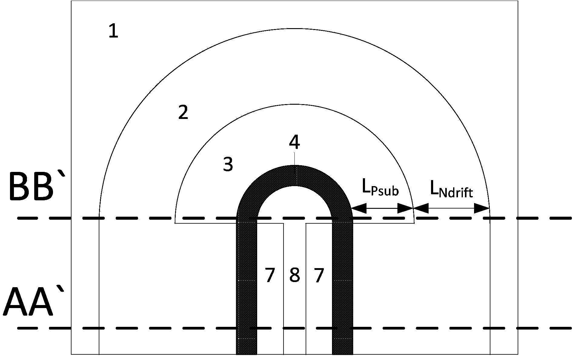 Junction terminal structure of transverse high-voltage power semiconductor device